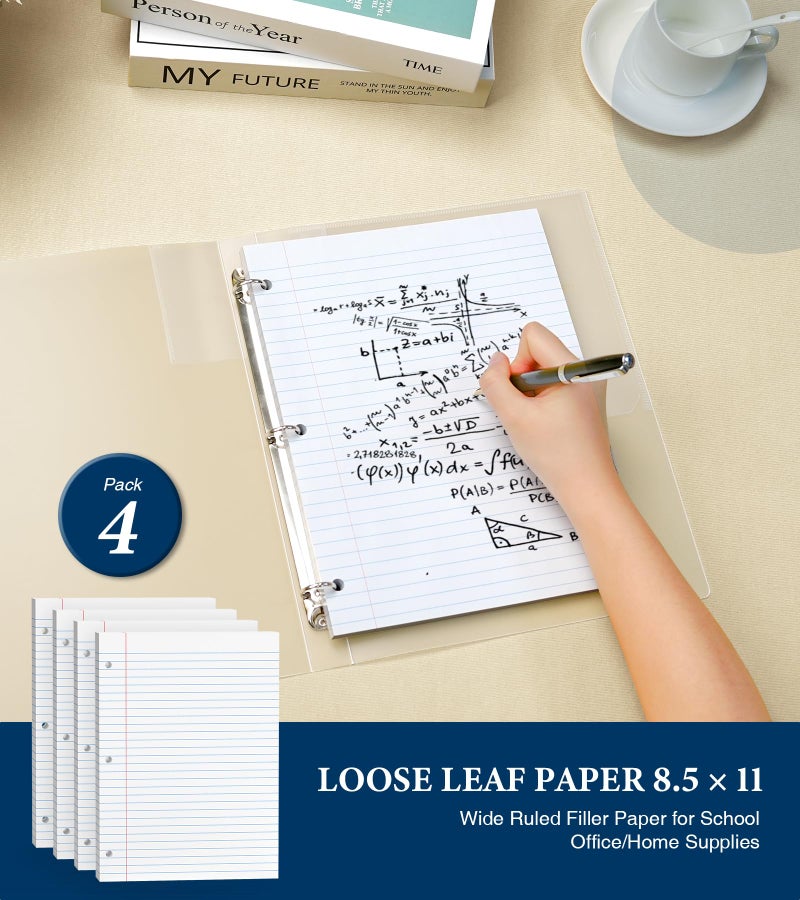 PINJINGPRO 8.5 x 11 Wide Ruled Paper, Loose Leaf Paper, 3 Hole Punch Paper 8.5 x 11 WhiteLoose Leaf Notebook Paper for 3 Ring Binders, Notebook Paper,Filler Paper,Lined Paper, 400 Sheets Writing Paper (4 Pack) - Image 3